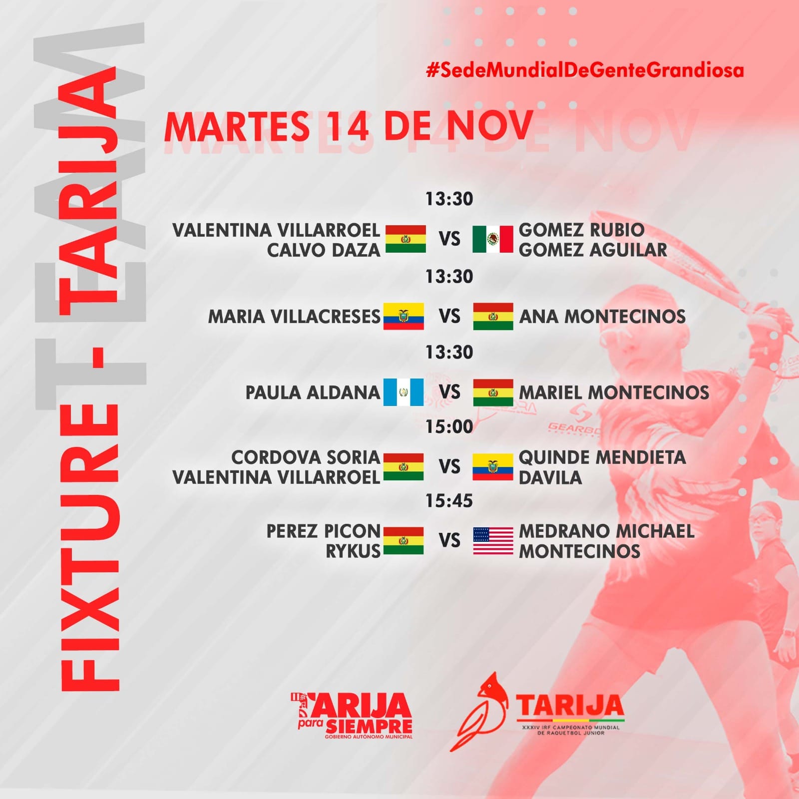 Fixture Tarija Martes 14 de Noviembre