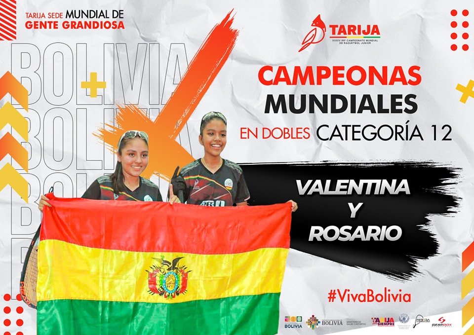  La dupla conformada por la tarijea Valentina Villarroel y la crucea Rosario Calvo ha dejado huella al conquistar la medalla de oro en la categora 12 aos dobles damas. 